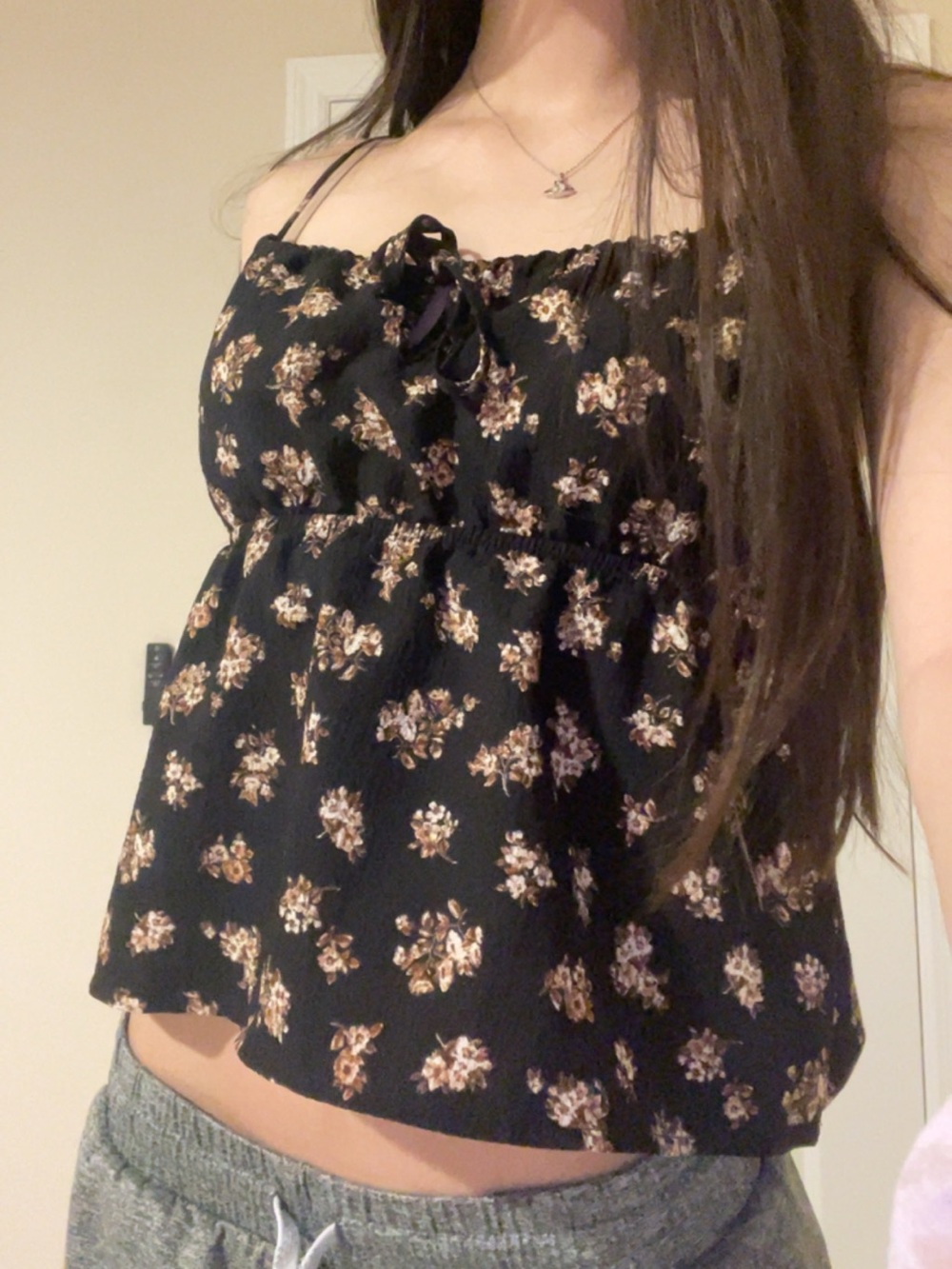 Ambiance Black Floral Spaghetti Strap Top